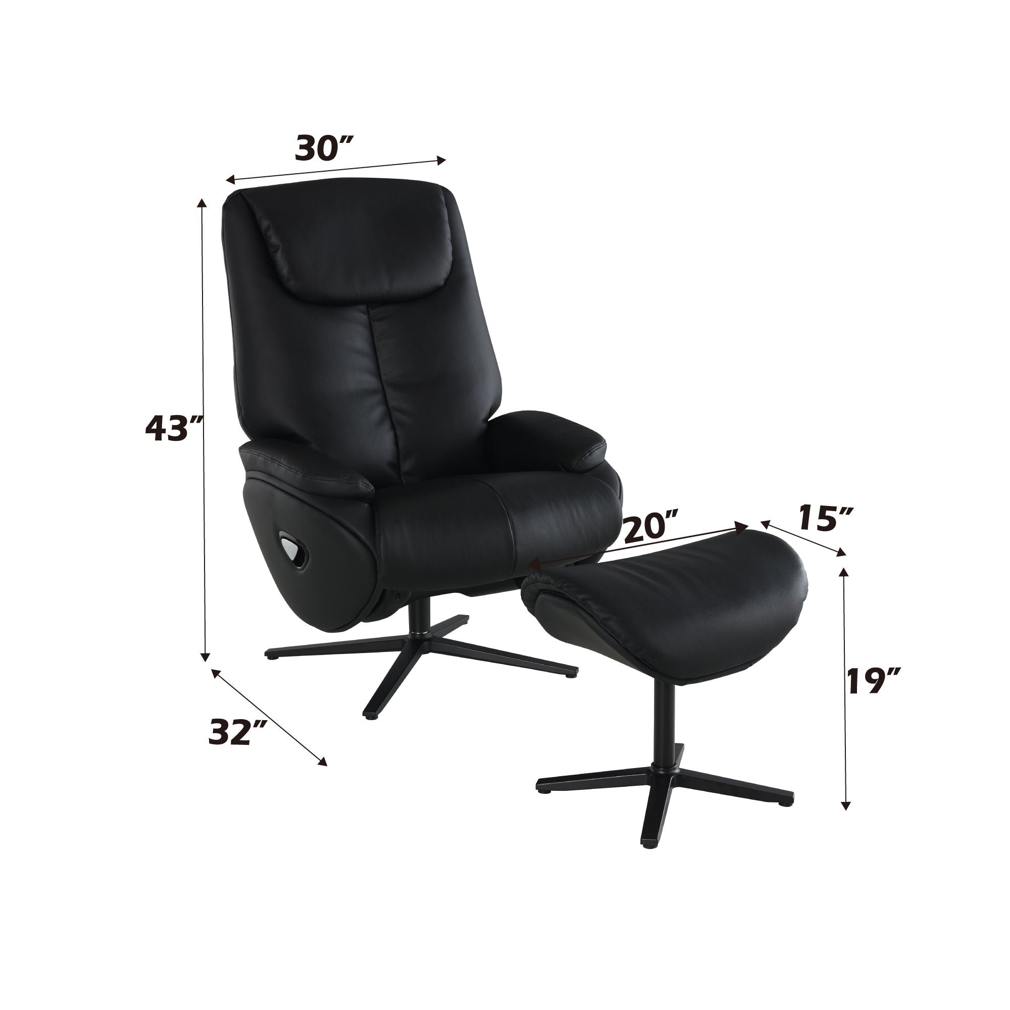Labotina - Top Grain Leather Accent Chair With Swivel &amp; Ottoman - Black