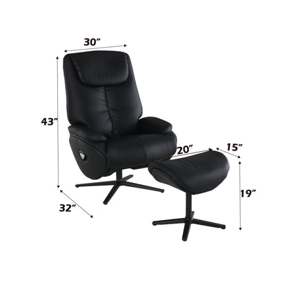 Labotina - Top Grain Leather Accent Chair With Swivel &amp; Ottoman - Black