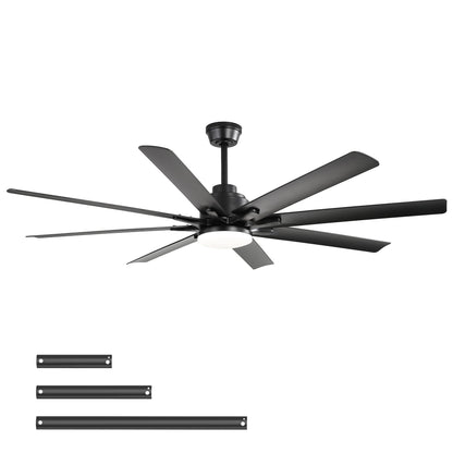 Ceiling Fan With Light 8 Blades, 18W LED 3 Color Dimmable Light, For Living Room &amp; Bedroom - Matte Black