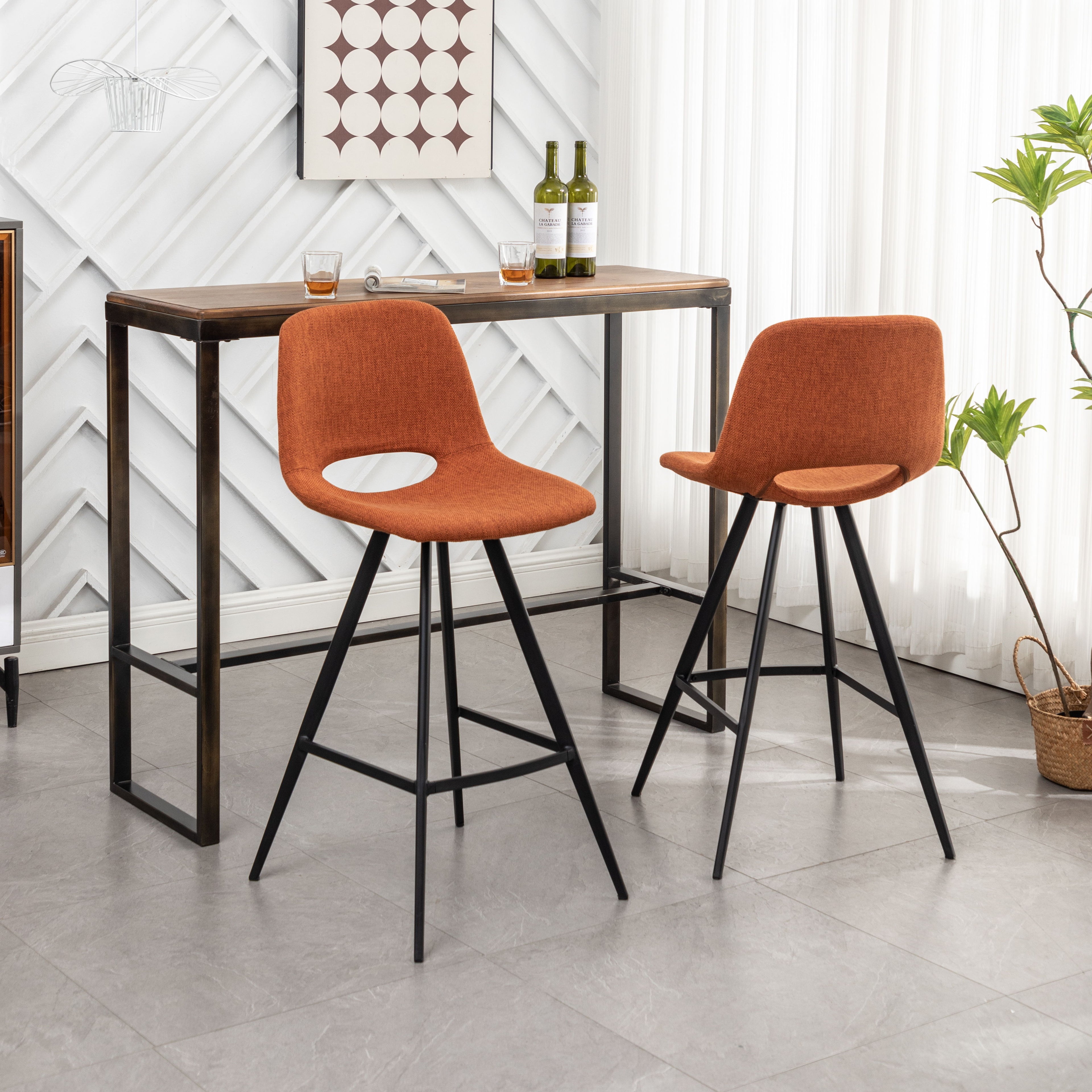 Porth - 28.25&quot; Fabric Kitchen Counter Height Stools (Set of 2) - Orange