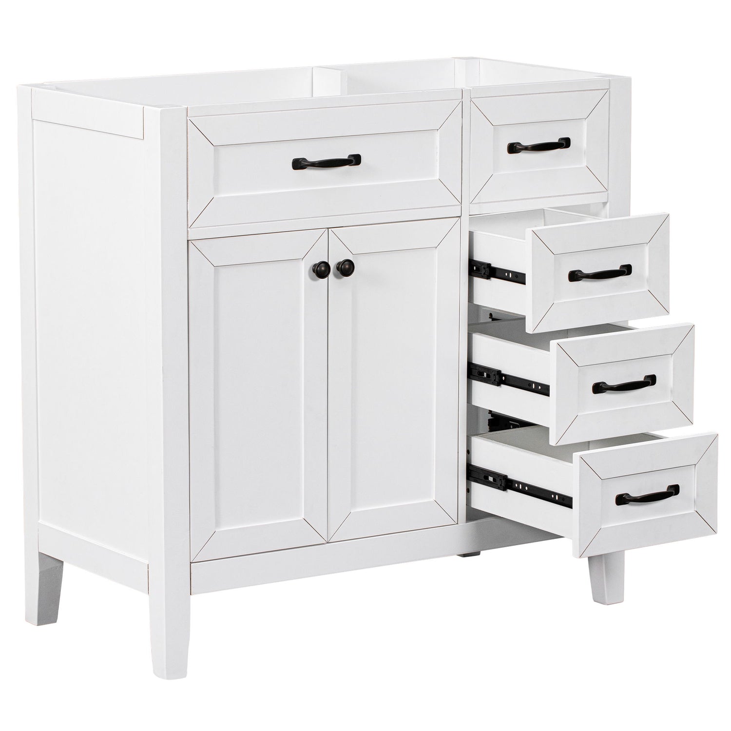 Modern Bathroom Vanity Base Only, 2 Doors And 3 Drawers