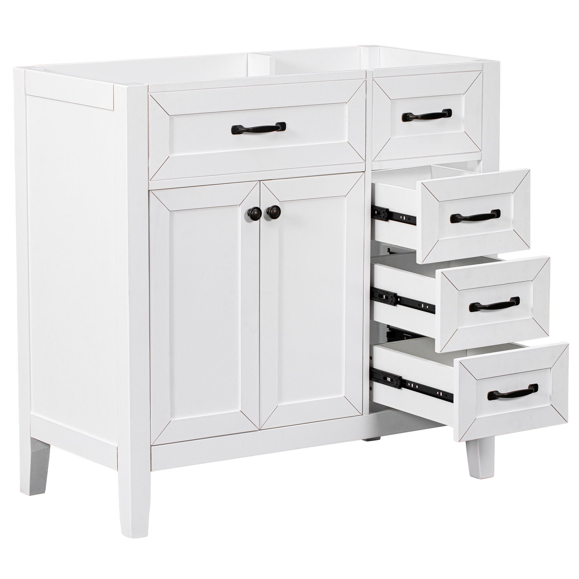 Modern Bathroom Vanity Base Only, 2 Doors And 3 Drawers