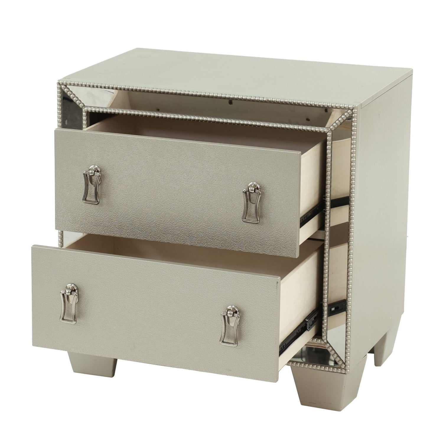 Nightstand With 2 Drawers And Mirror Accent - Silver