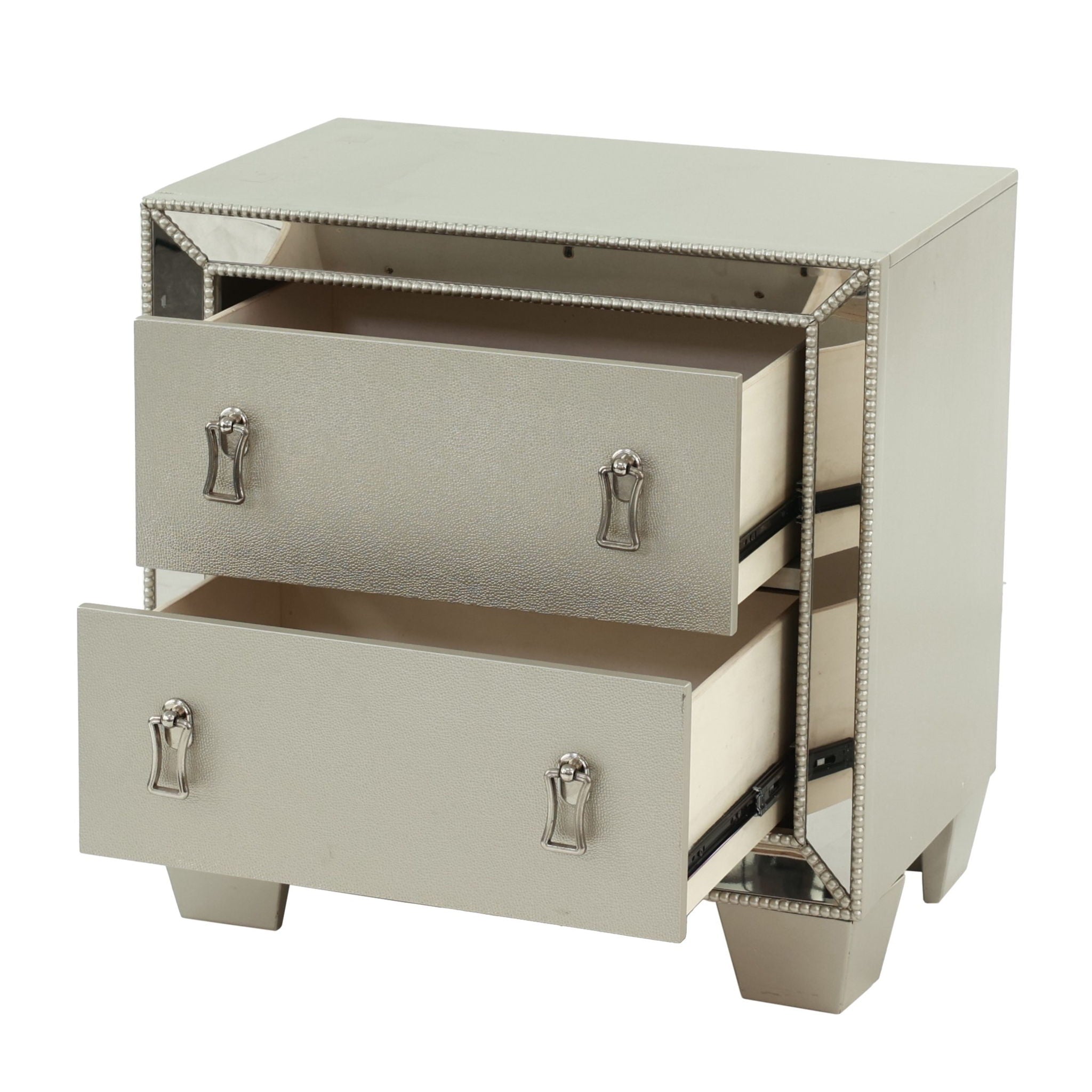 Nightstand With 2 Drawers And Mirror Accent - Silver