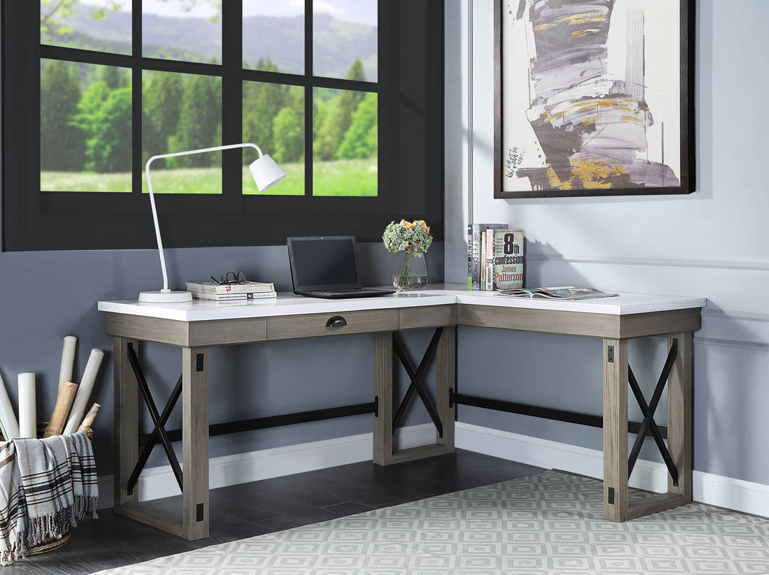 Talmar - Marble Top &amp; Rustic Writing Desk With Lift Top - Oak