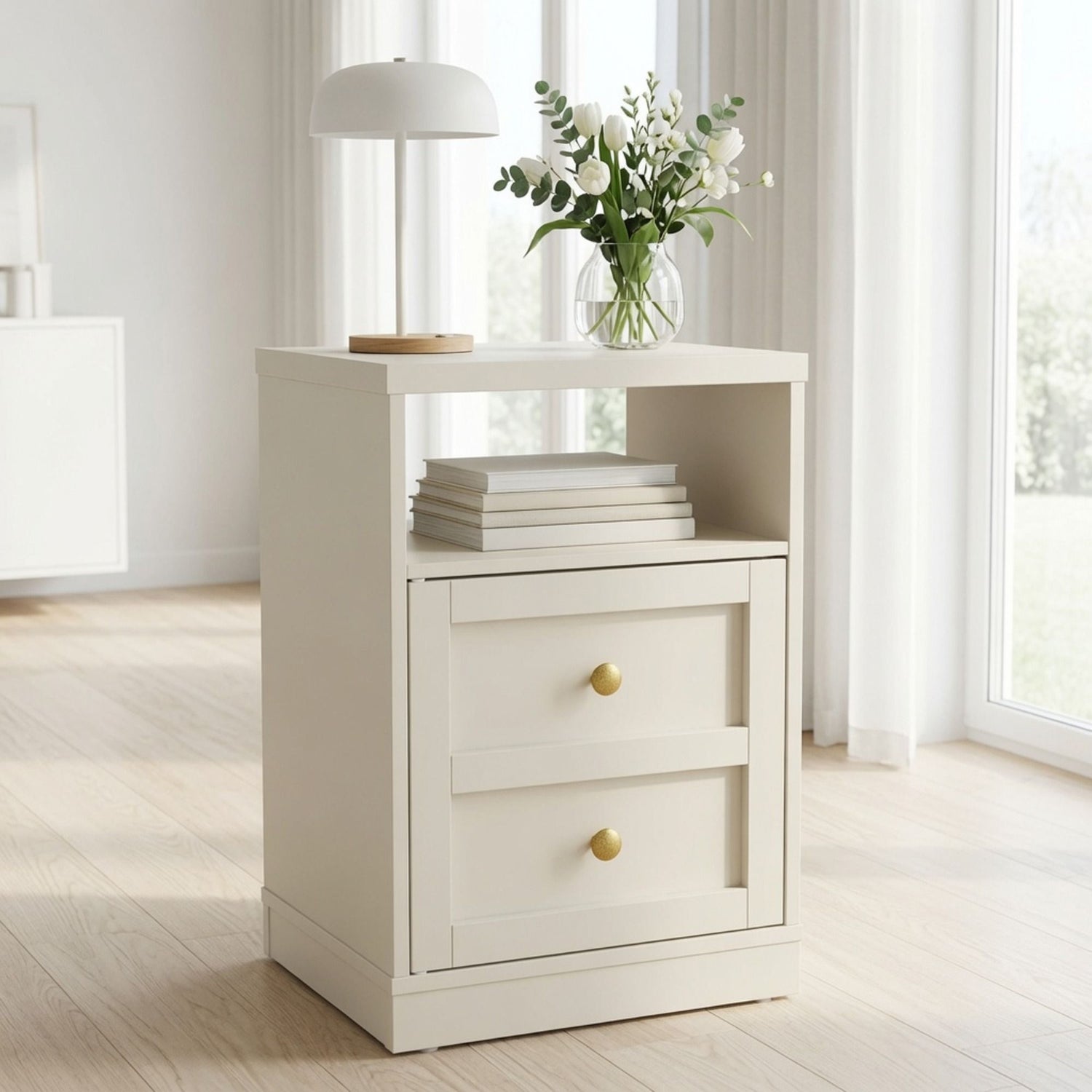 Nightstand With Door &amp; Shelf, 2 Drawer Side Table