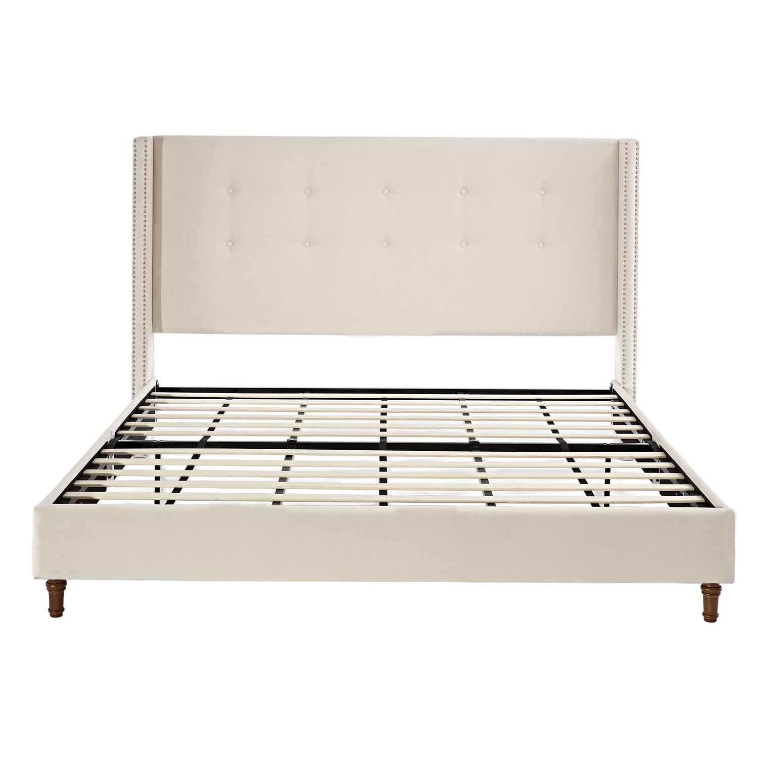 Peyton - Upholstered Bed With 54&quot; High Headboard, Traditional Hand Buttoned Tufting