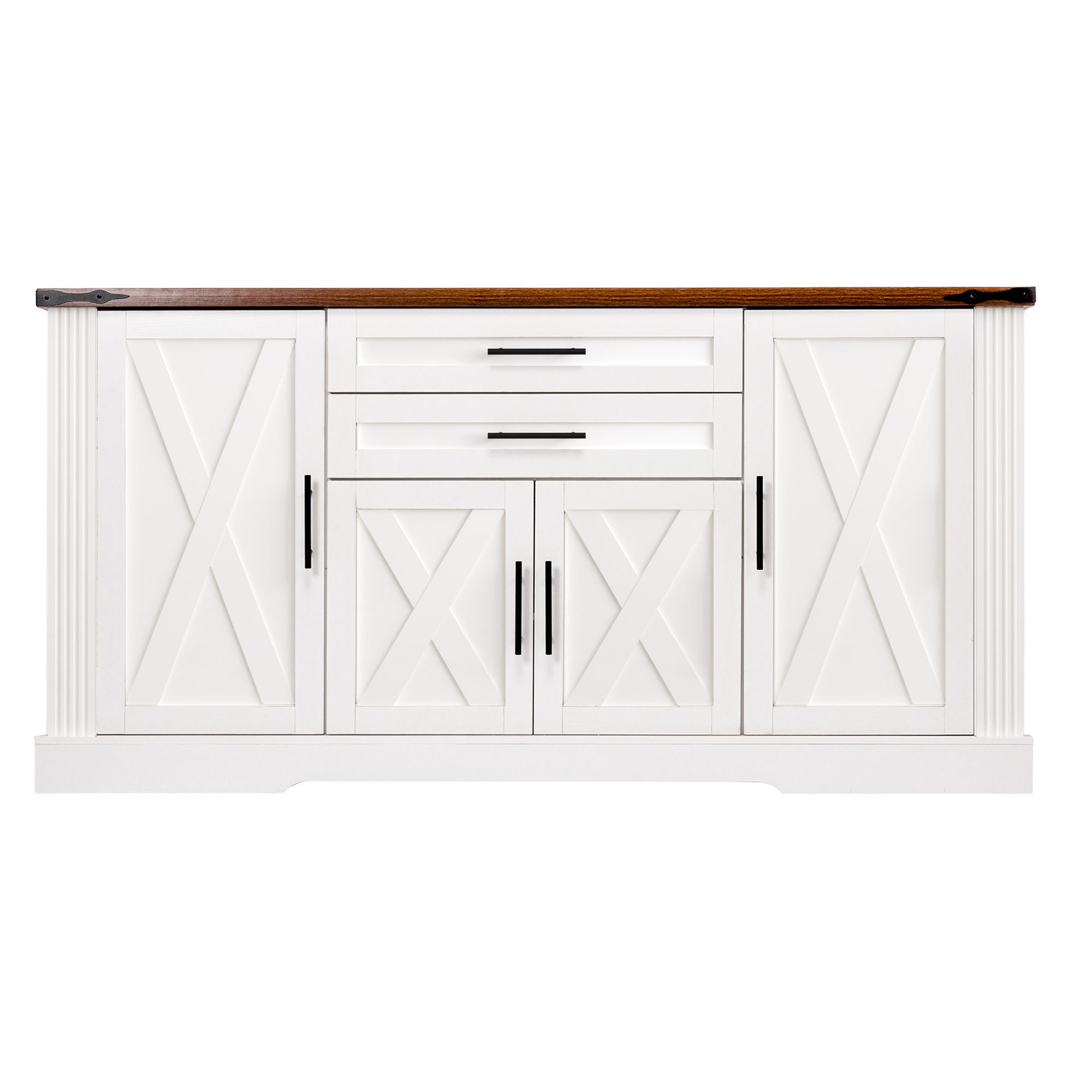Barn Door Storage Cabinet With 2 Drawers &amp; Door Rack, Adjustable Shelves