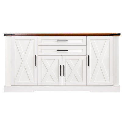 Barn Door Storage Cabinet With 2 Drawers &amp; Door Rack, Adjustable Shelves