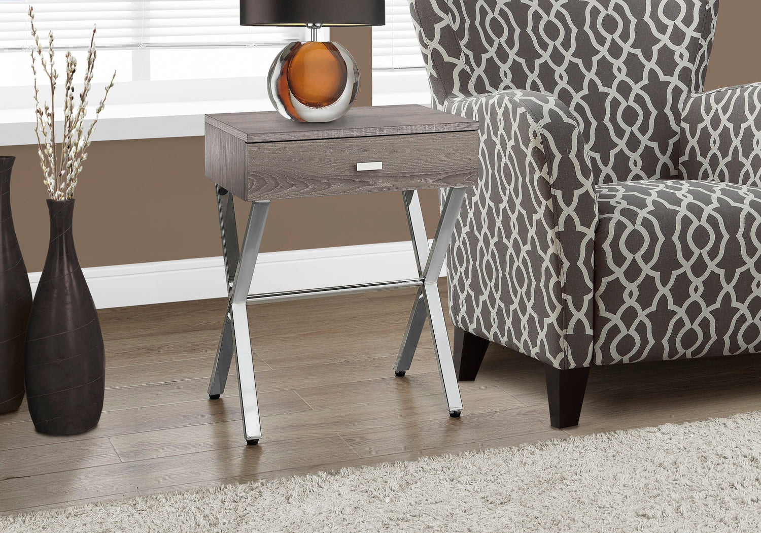 Accent Side X Table, Storage Drawer, Contemporary &amp; Modern