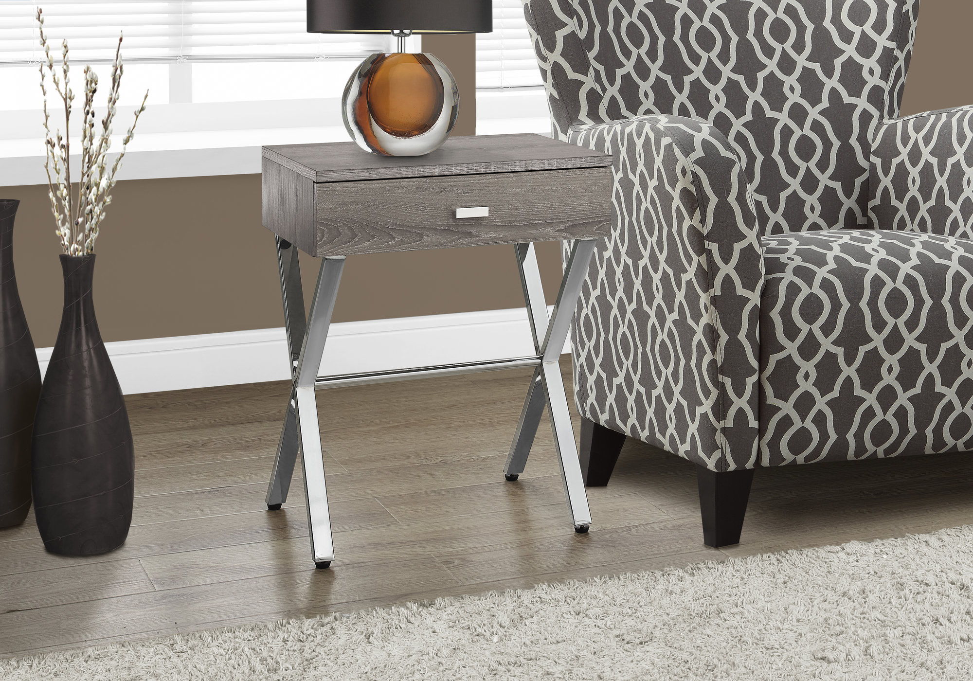 Accent Side X Table, Storage Drawer, Contemporary &amp; Modern
