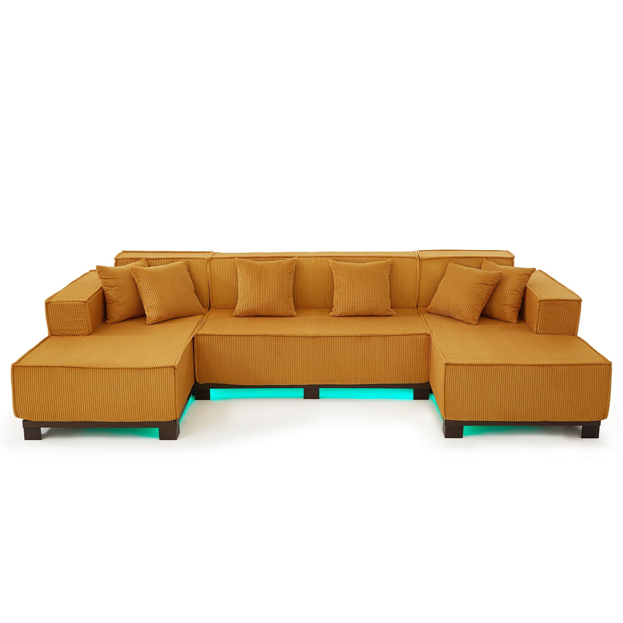 U-Shaped Sectional Sofa With RGB LED Light Strip And 6 Pillows