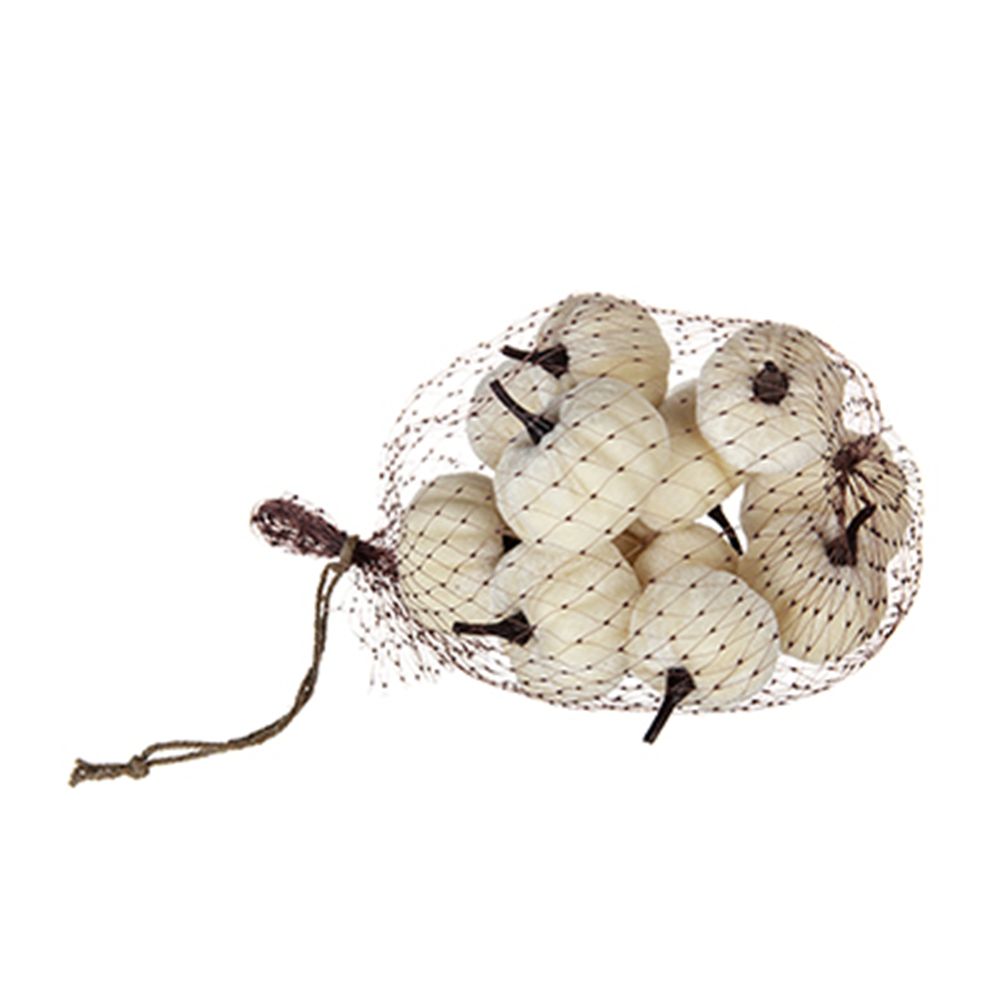 Velvety Pumpkin In Mesh Bag, Bag / 12, For Holiday Harvest Festival Fall Festival &amp; Thanksgiving (Set of 4) - White
