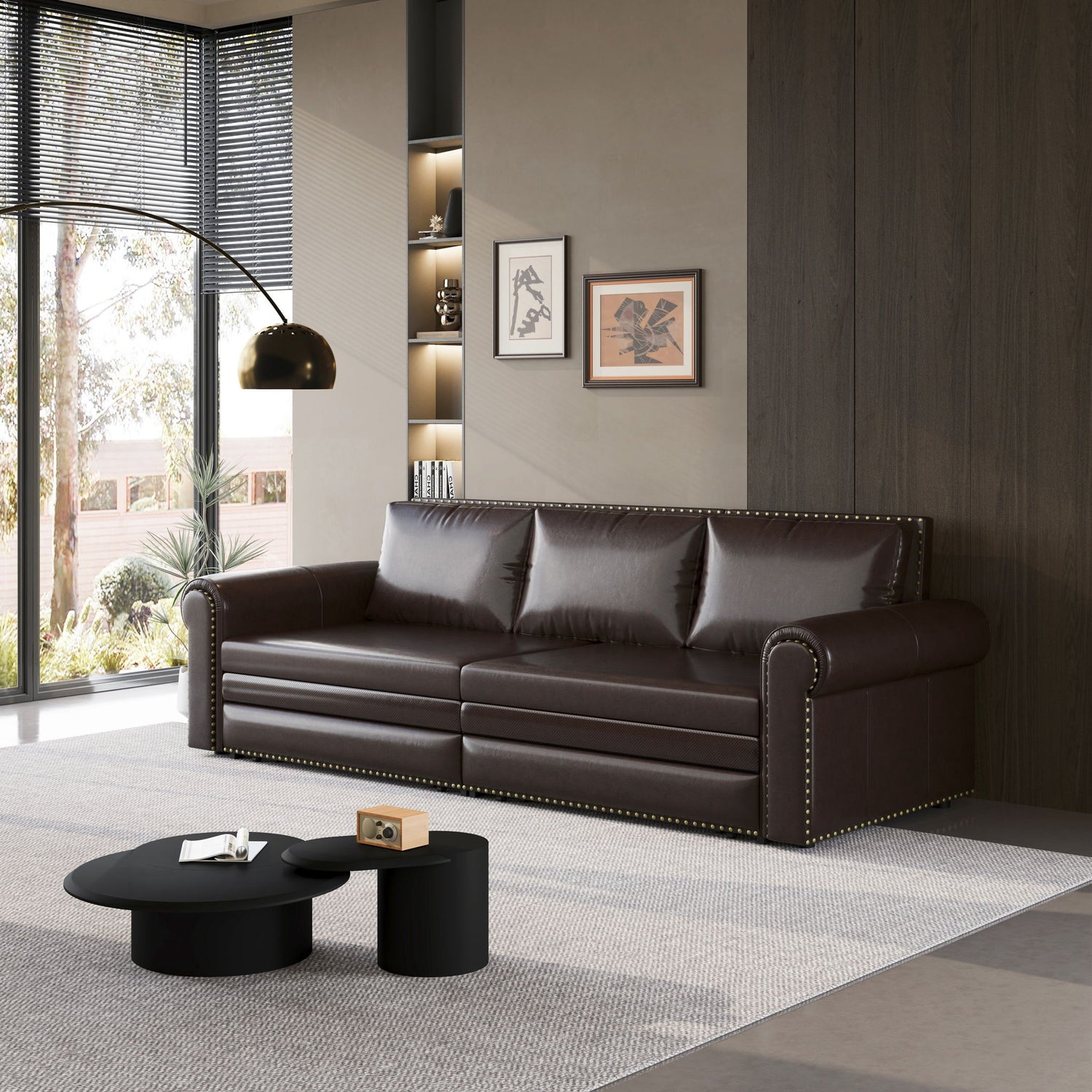 Pull Out Sofa Bed 3 In 1 Velvet Convertible Sleeper Sofa With Nailhead Trim &amp; Rolled Arm, Multi Functional