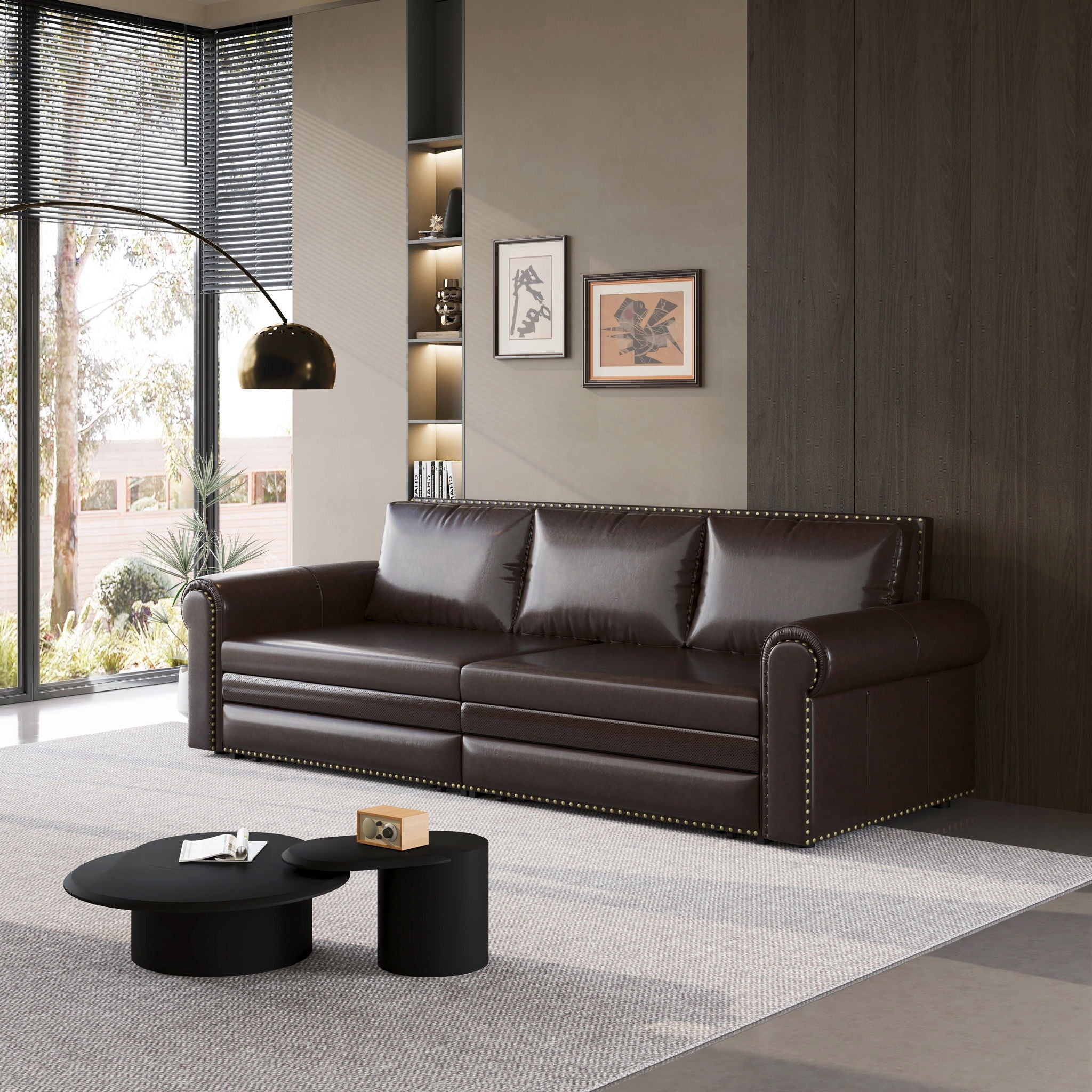 Pull Out Sofa Bed 3 In 1 Velvet Convertible Sleeper Sofa With Nailhead Trim &amp; Rolled Arm, Multi Functional