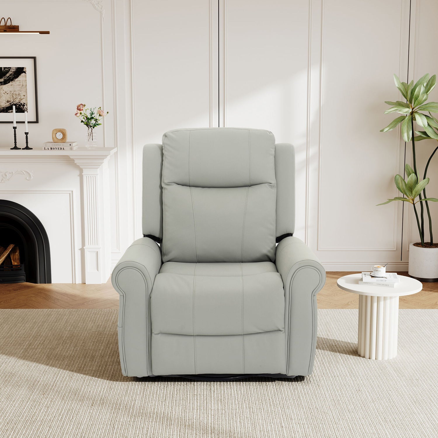 Manual Recliner Chair With 270 Degree Swivel, Massage &amp; Heating, Dual Reclining Positions