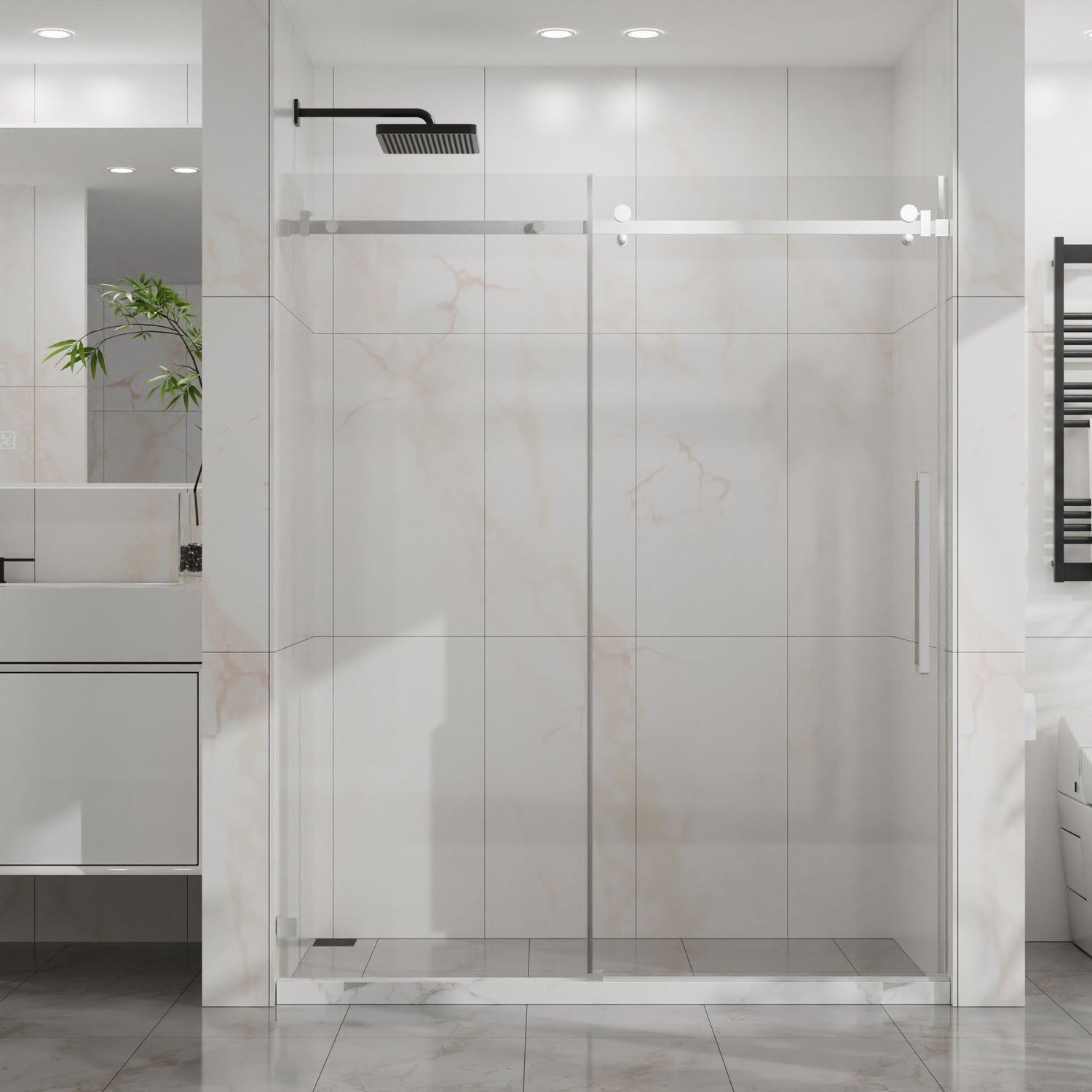 Frameless Tub Sliding Shower Door With Easy Clean Coating