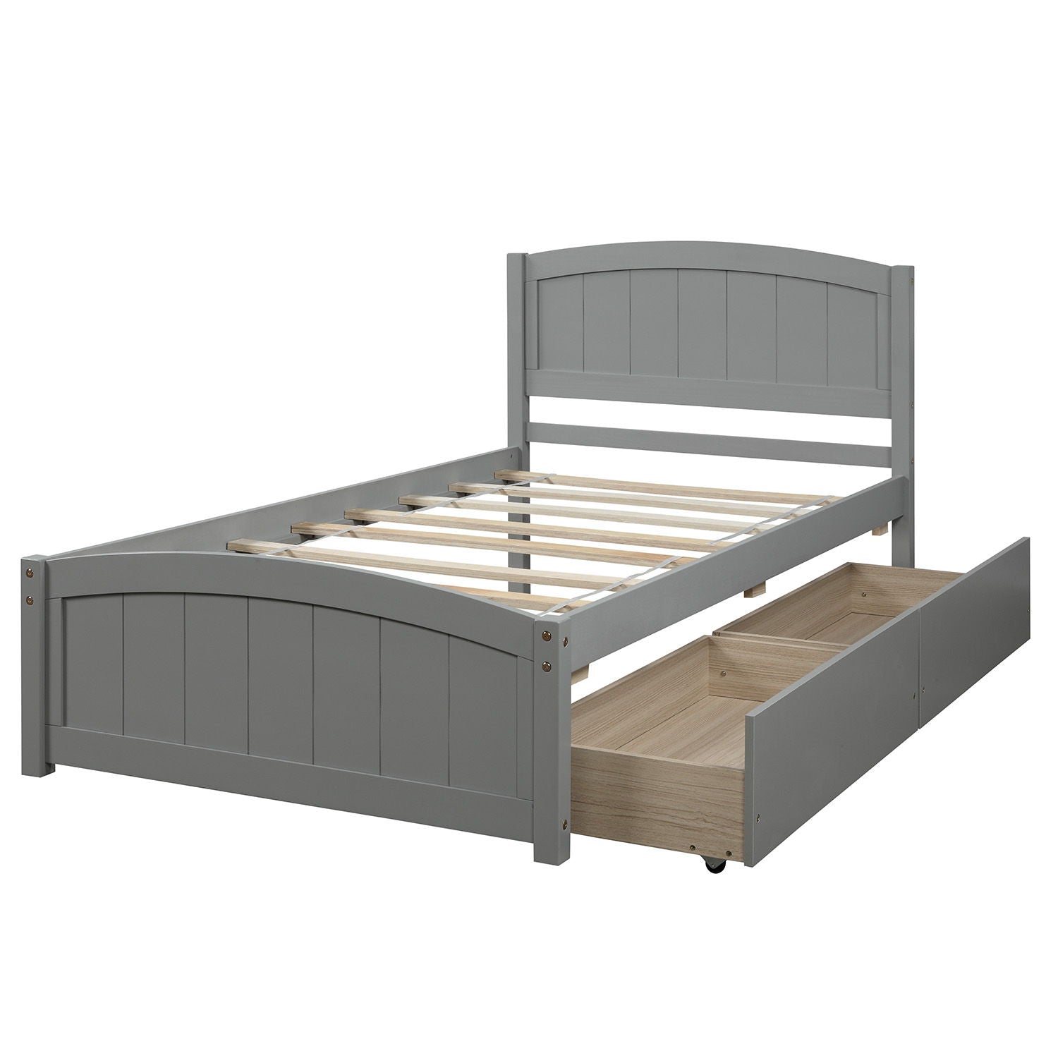 Platform Bed &amp; Headboard, Footboard And Wood Slat Support