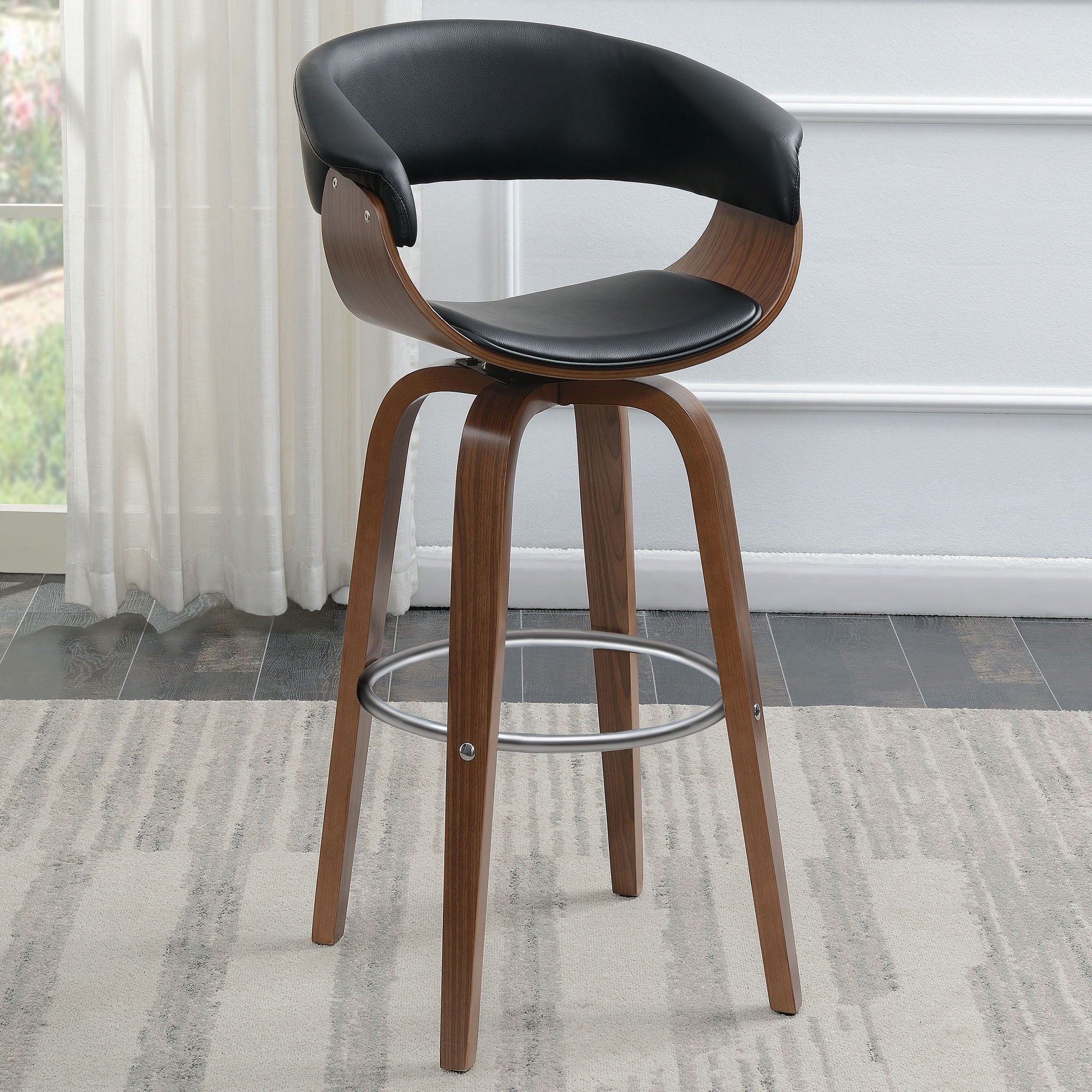 Swivel Bar Stool Elegant Design With Upholstery - Walnut