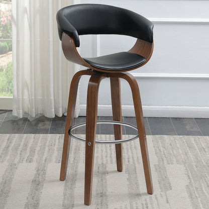 Swivel Bar Stool Elegant Design With Upholstery - Walnut