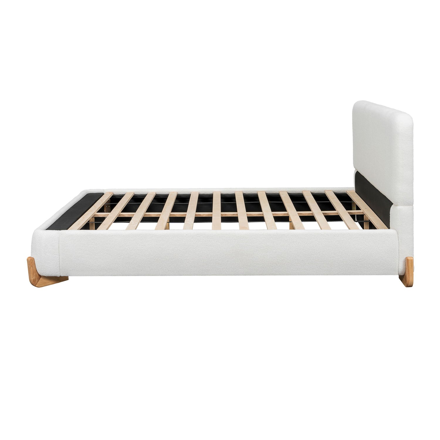 Queen Size Upholstered Bed With Slat Support - White