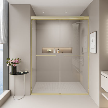 Double Sliding Shower Door, Semi-Frameless Bypass Bathroom Sliding Door With 1/4&quot; (6 Mm) Tempered Glass For Walk-In Shower