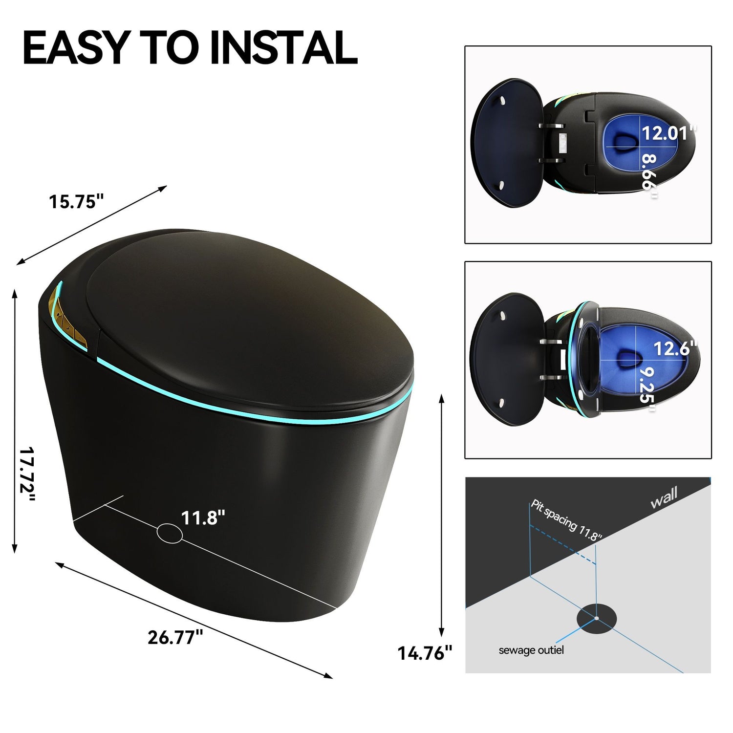 Unique Smart Toile With Built In Bidet, Auto Open / Close Seat, Foot Sensor, LED Display, Night Light, Warm Water &amp; Dryer Ceramic