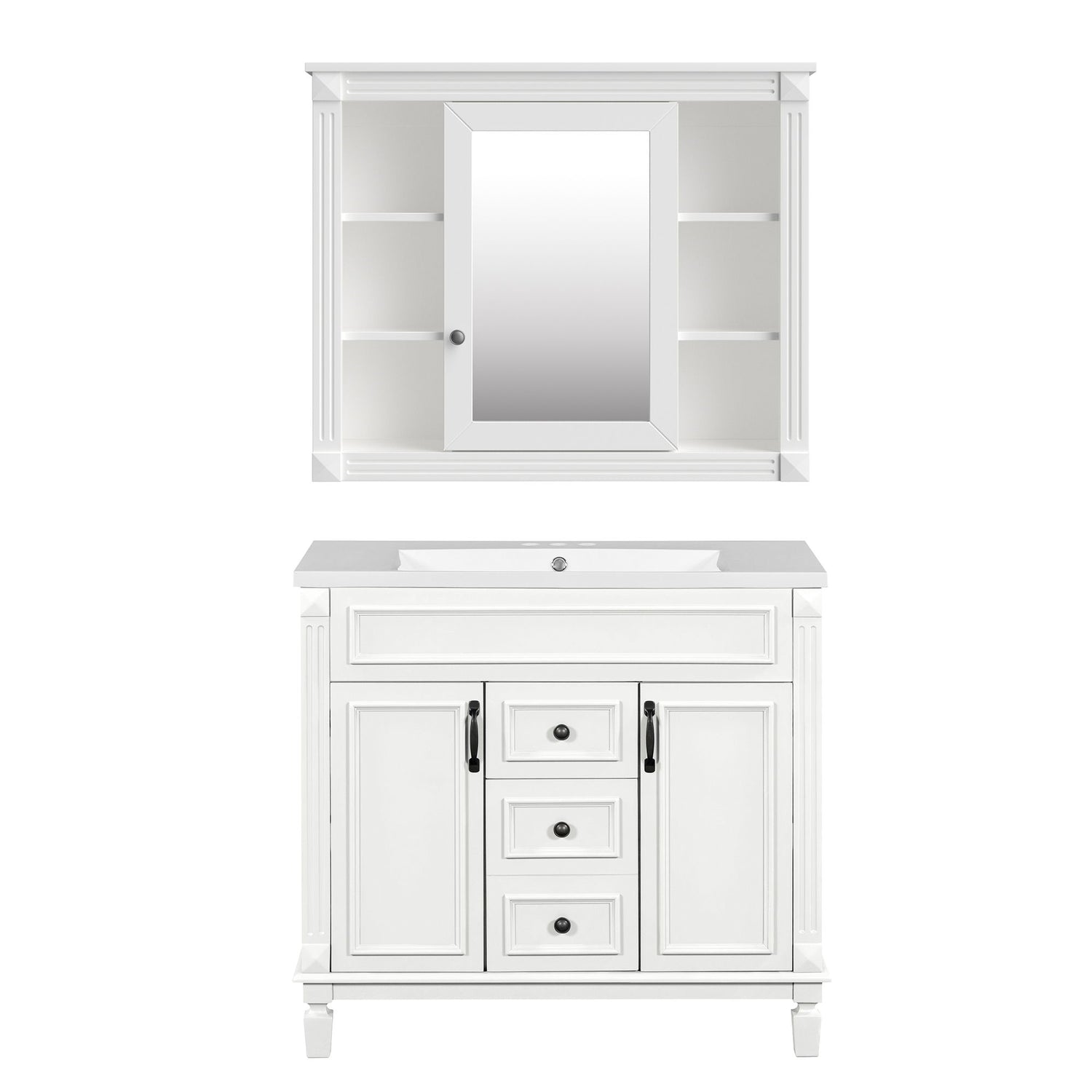 Bathroom Vanity With Top Sink, Mirror Cabinet, 2 Soft Closing Doors &amp; 2 Drawers
