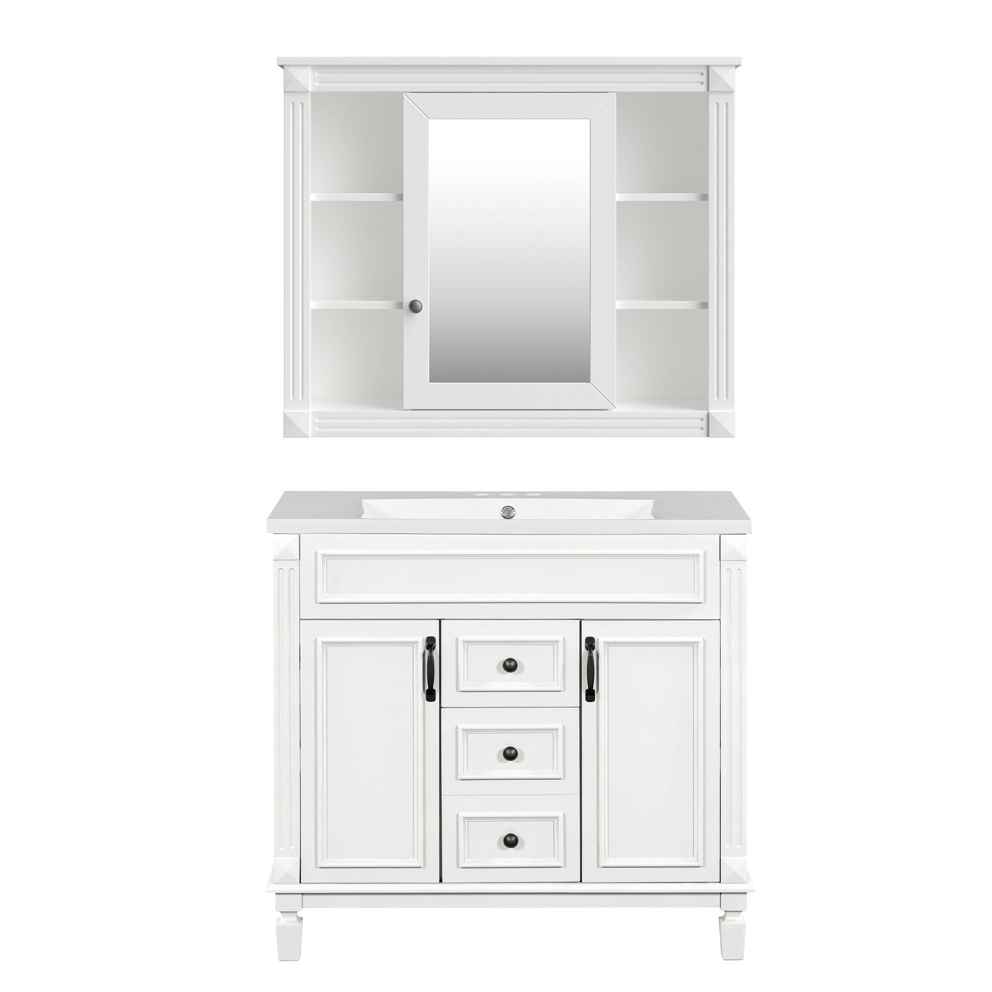 Bathroom Vanity With Top Sink, Mirror Cabinet, 2 Soft Closing Doors &amp; 2 Drawers