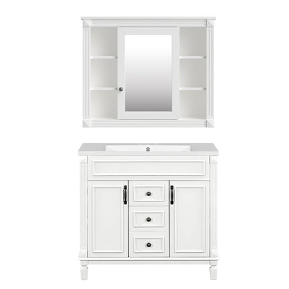 Bathroom Vanity With Top Sink, Mirror Cabinet, 2 Soft Closing Doors &amp; 2 Drawers