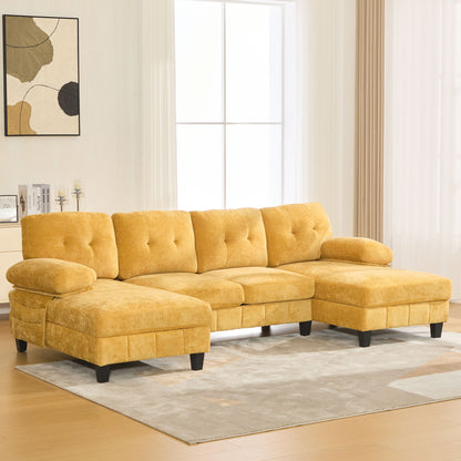 U-Shaped Sectional Sofa 103.5&quot; Black Chenille Fabric Couch With Dual Chaise Lounges, Storage Pockets, Armrest Pillows