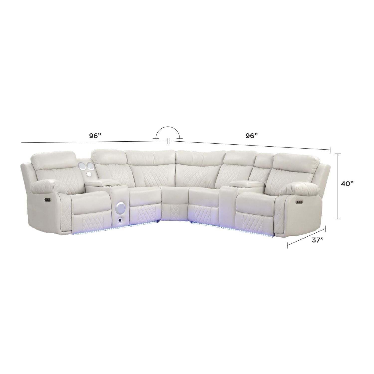 Lacrosse - Power Reclining Sectional Sofa &amp; Bluetooth Speakers, LED Lights, Console Storage, Cup Holders And USB Charging - Beige