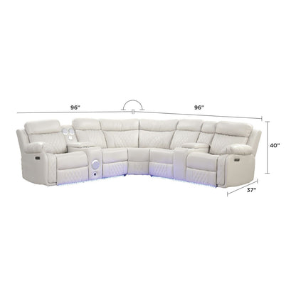 Lacrosse - Power Reclining Sectional Sofa &amp; Bluetooth Speakers, LED Lights, Console Storage, Cup Holders And USB Charging - Beige