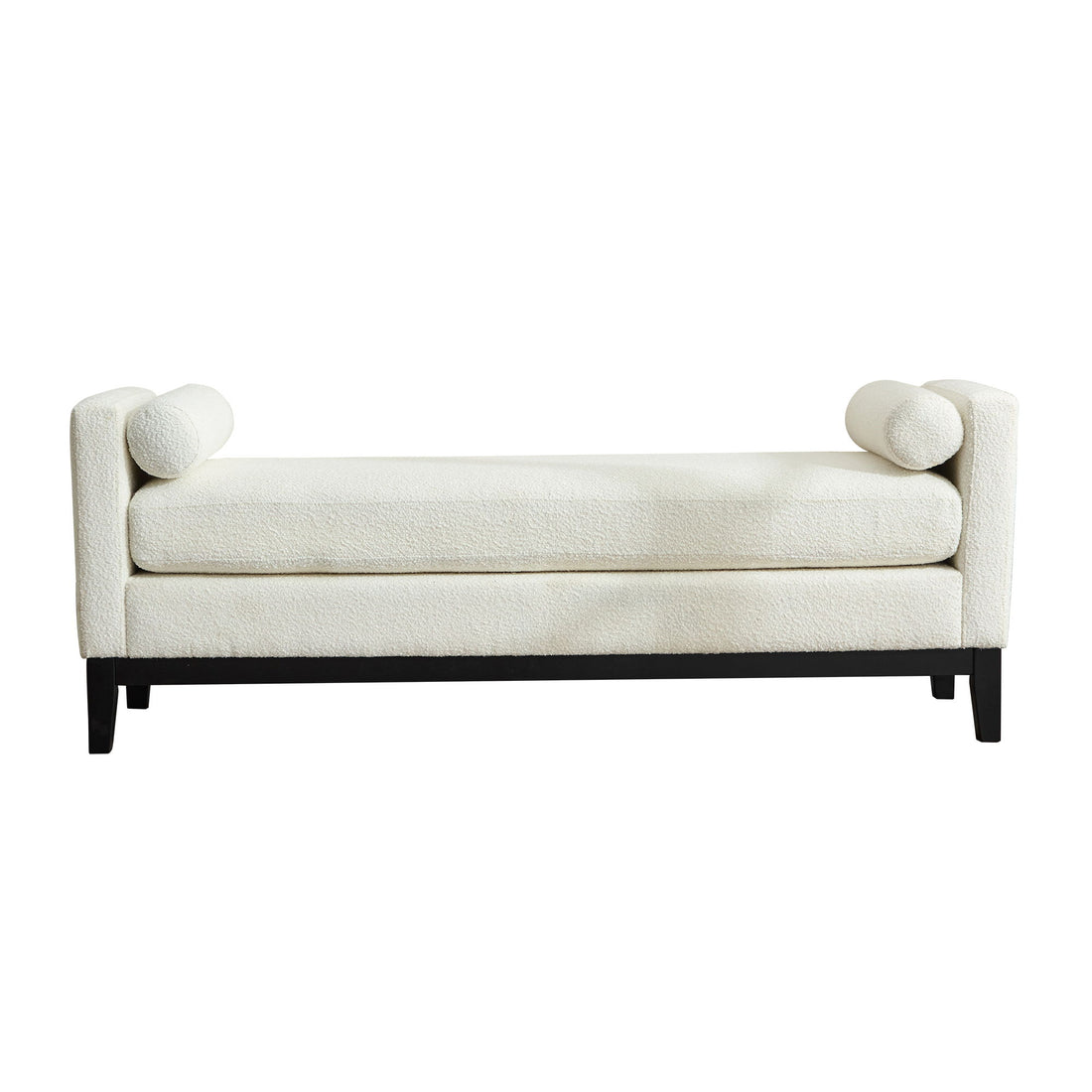 Elegant Upholstered Bench, Daybed, Ottoman With Wood Legs &amp; Bolster Pillows - Ivory Boucle