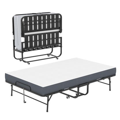 Twin Wide Folding Bed For Tall People, Extra Long &amp; Wide Rollaway With Memory Foam, Heavy-Duty Capacity Guest, Spacious Portable Cot - Black