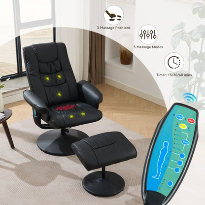 Recliner Chair With Ottoman, 360° Swivel Massage Lounge Chair With 5-Point Vibration &amp; Heated Seat