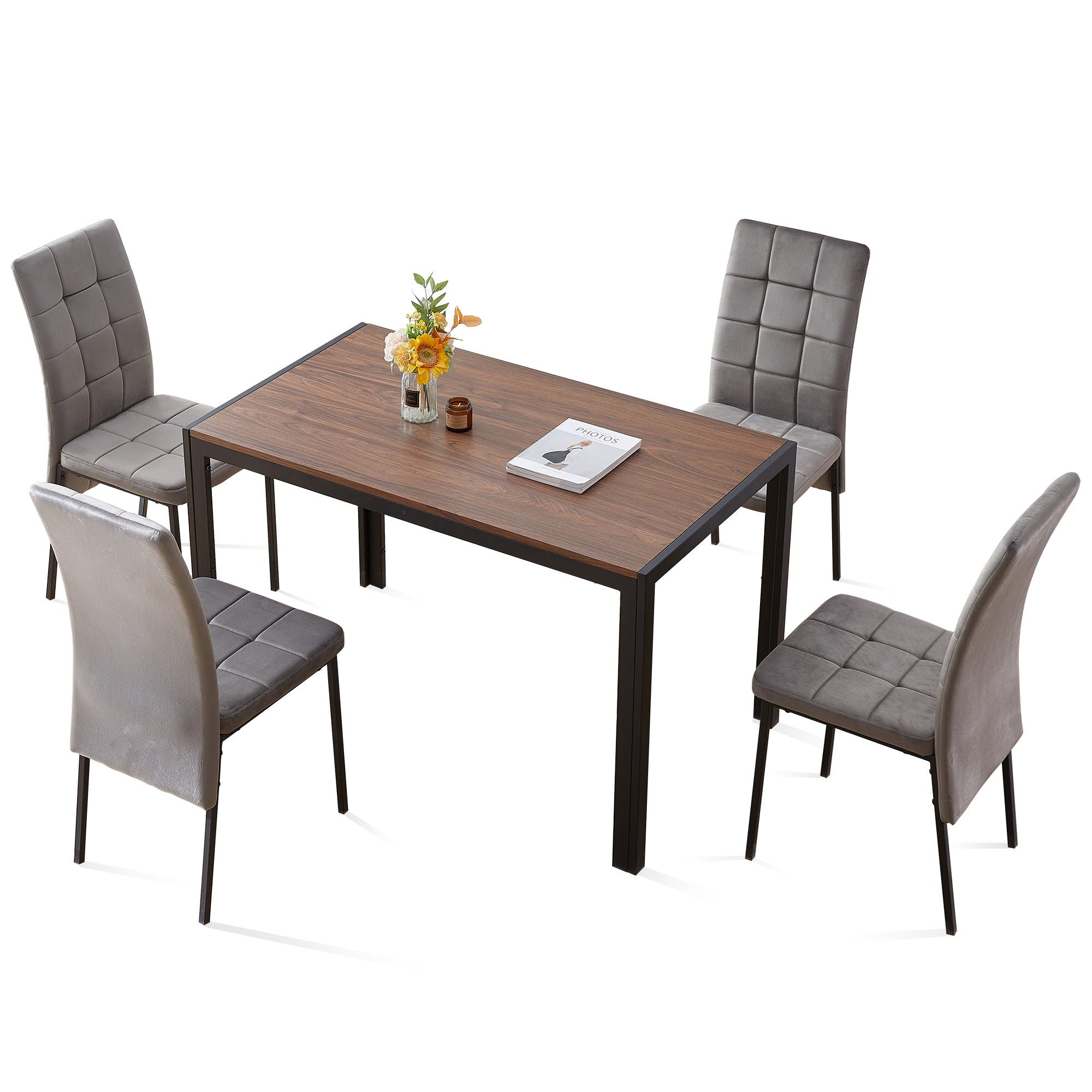 5 Piece Dining Set Including Velvet High Back Nordic Dining Chair &amp; Creative Design Dining Table