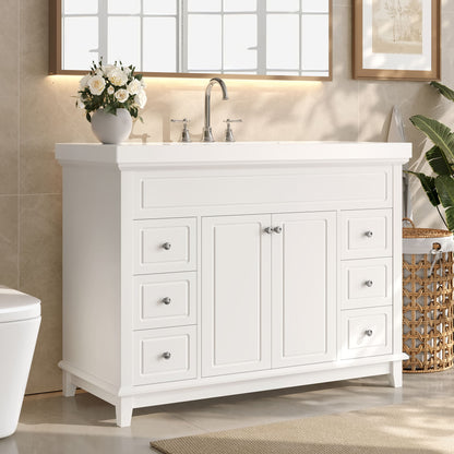 Bathroom Vanity With Sink, 6 Soft Close Drawers &amp; Double Doors - White