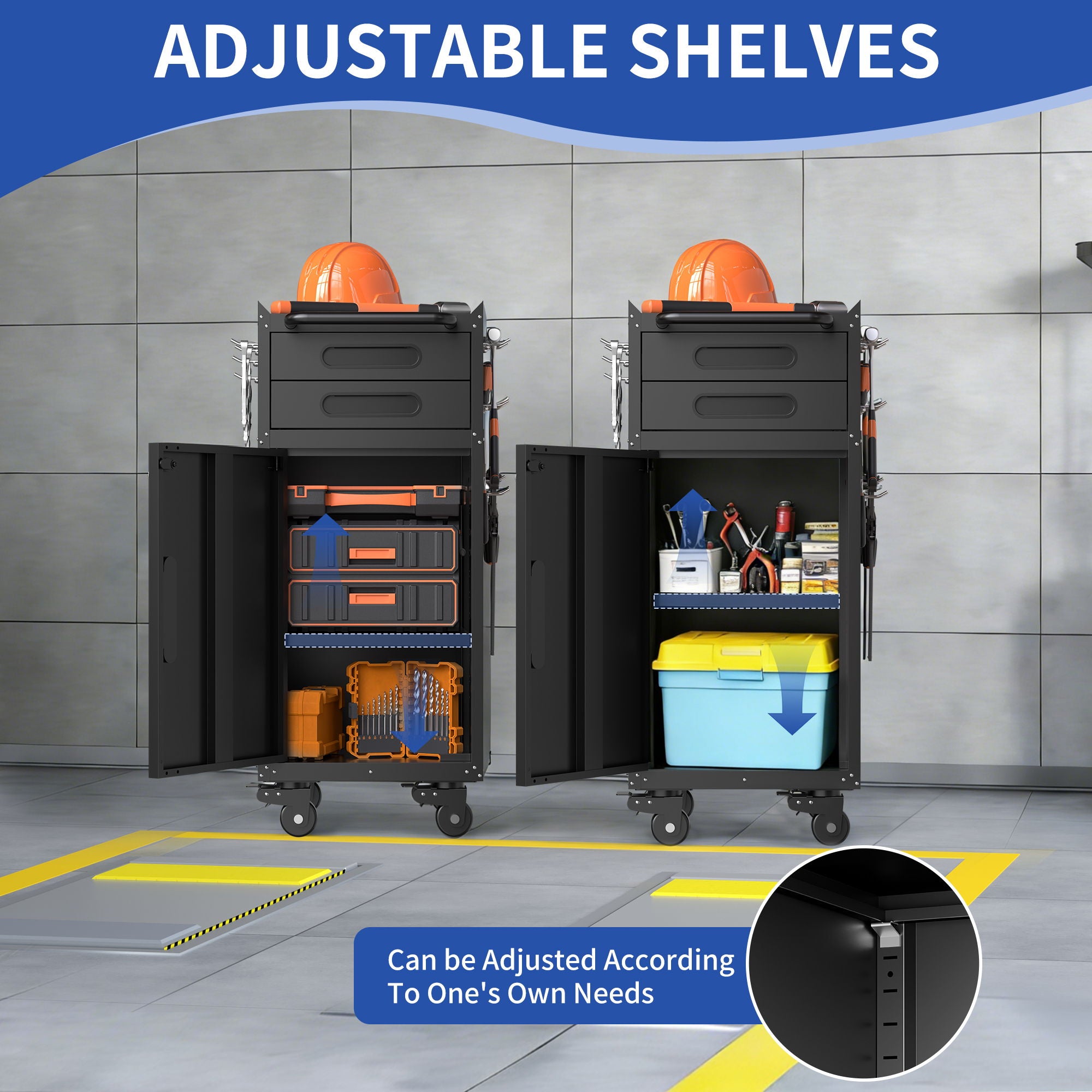 Rolling Tool Cabinet Heavy Duty Garage Storage With Lockable Doors &amp; Drawers
