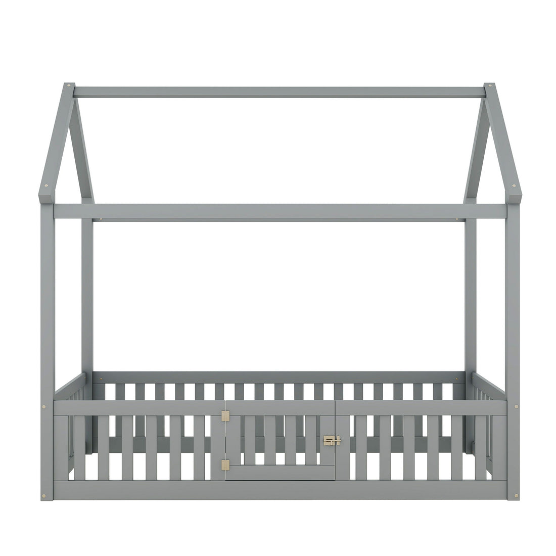 Wood House Bed With Fence And Door