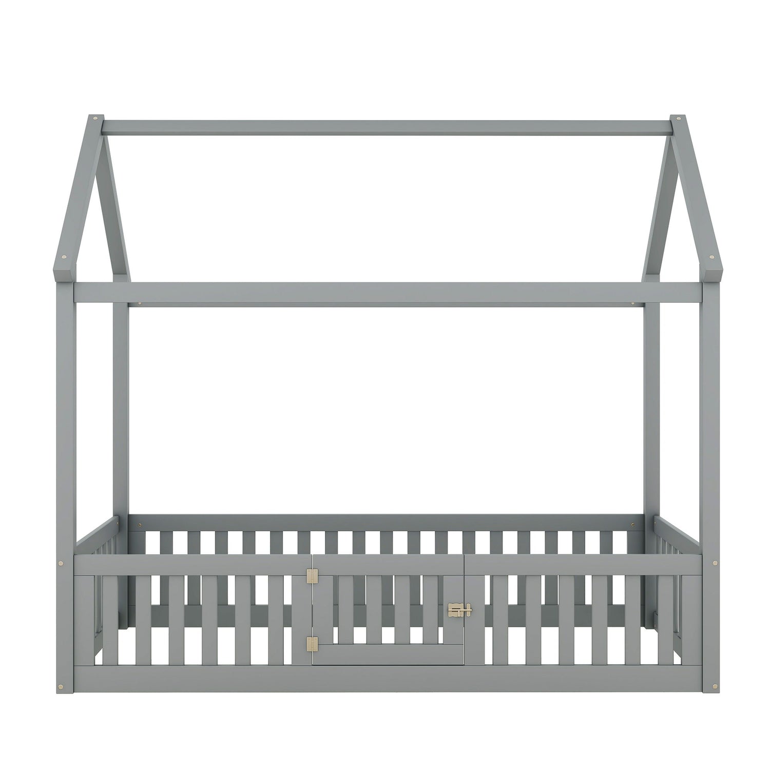 Wood House Bed With Fence And Door