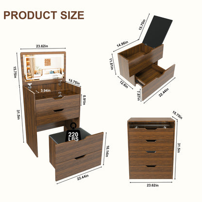 Vanity Desk With Lighted Mirror &amp; Stool