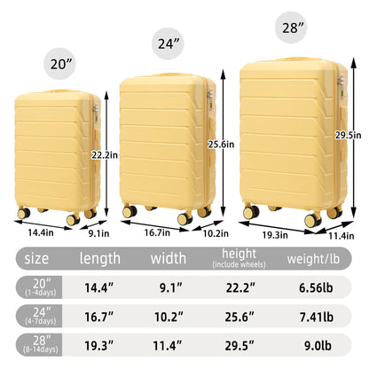 3 Pieces Set 20&quot; / 24&quot; / 28&quot; Spinner Wheel Luggage With Combination Lock