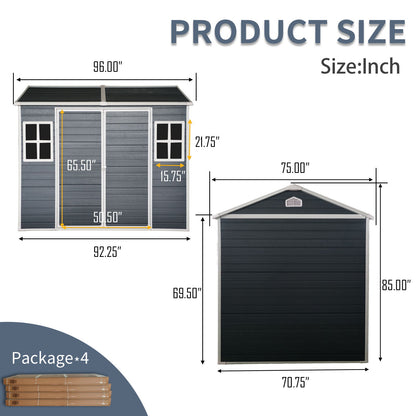 Resin Outdoor Storage Shed Waterproof Shed With Floor &amp; Two Windows &amp; Lockable Door, Tool Shed For Garden, Patio, Backyard