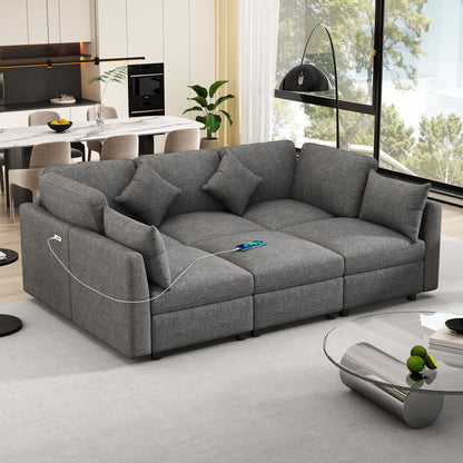 Sectional Sofa Modular U-Shaped With Ottoman &amp; USB Ports