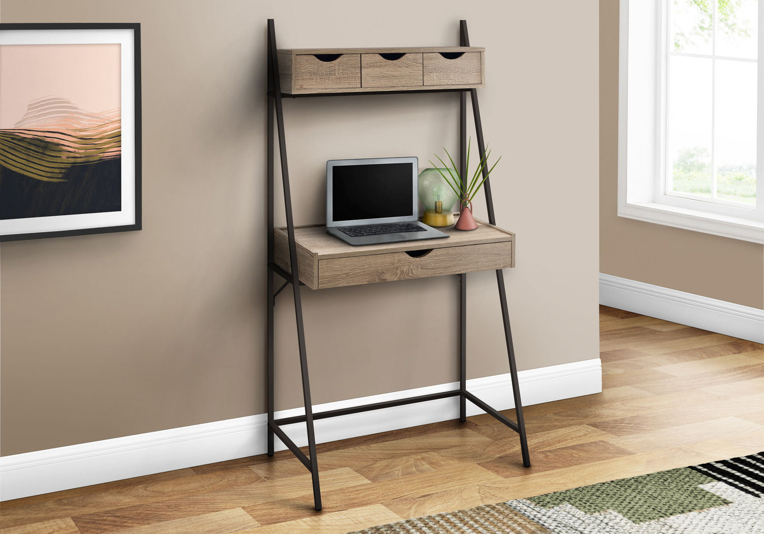 Computer Desk For Home Office, Laptop, Leaning, Storage Drawers, Contemporary &amp; Modern