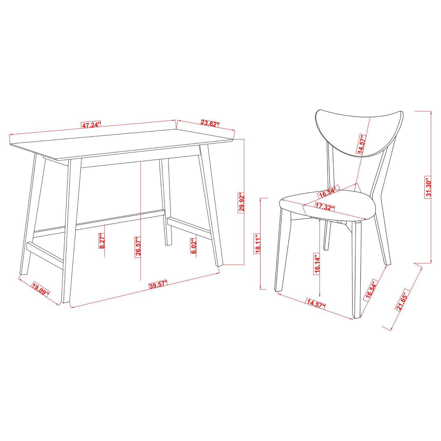 2 Piece Writing Desk Set With Chair - Brown