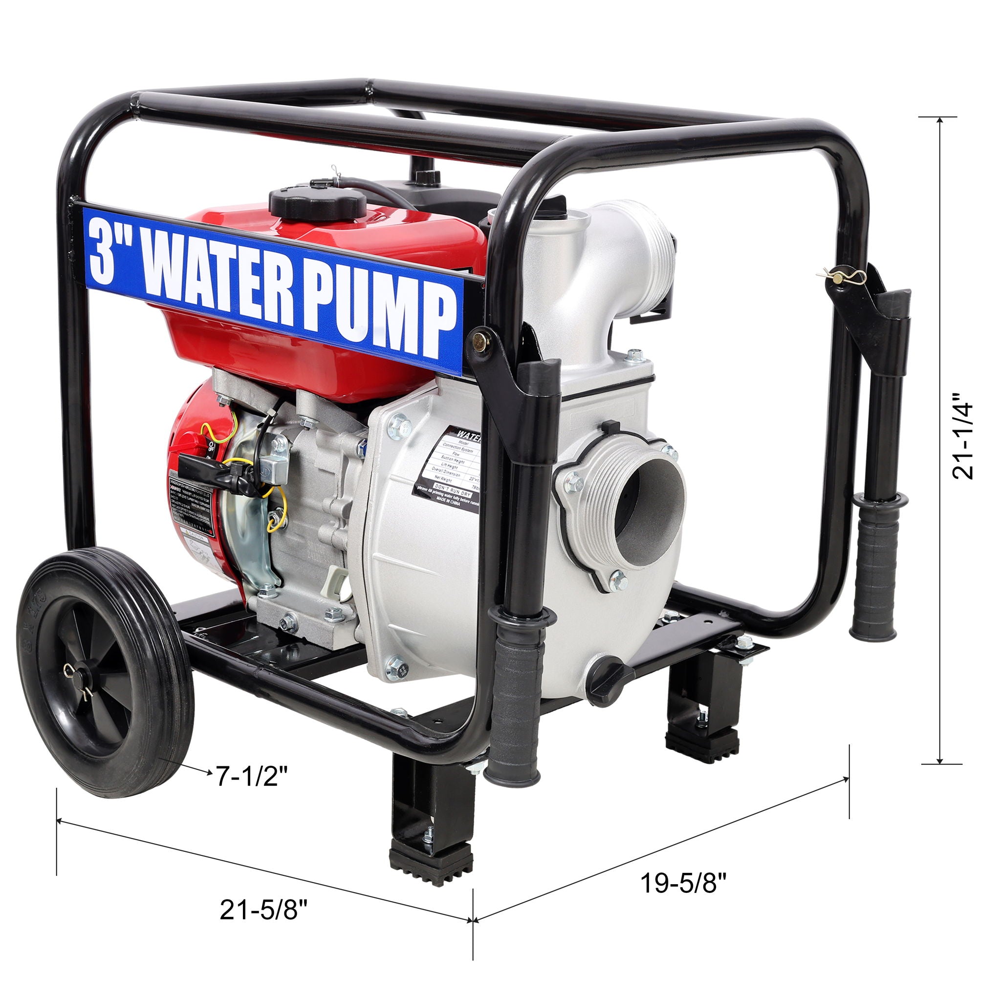 Gas Engine Powered Water Pump 3&quot; Inlet &amp; Outlet 7Hp 212Cc Epa Certified With Wheels And Handle - Black / Red
