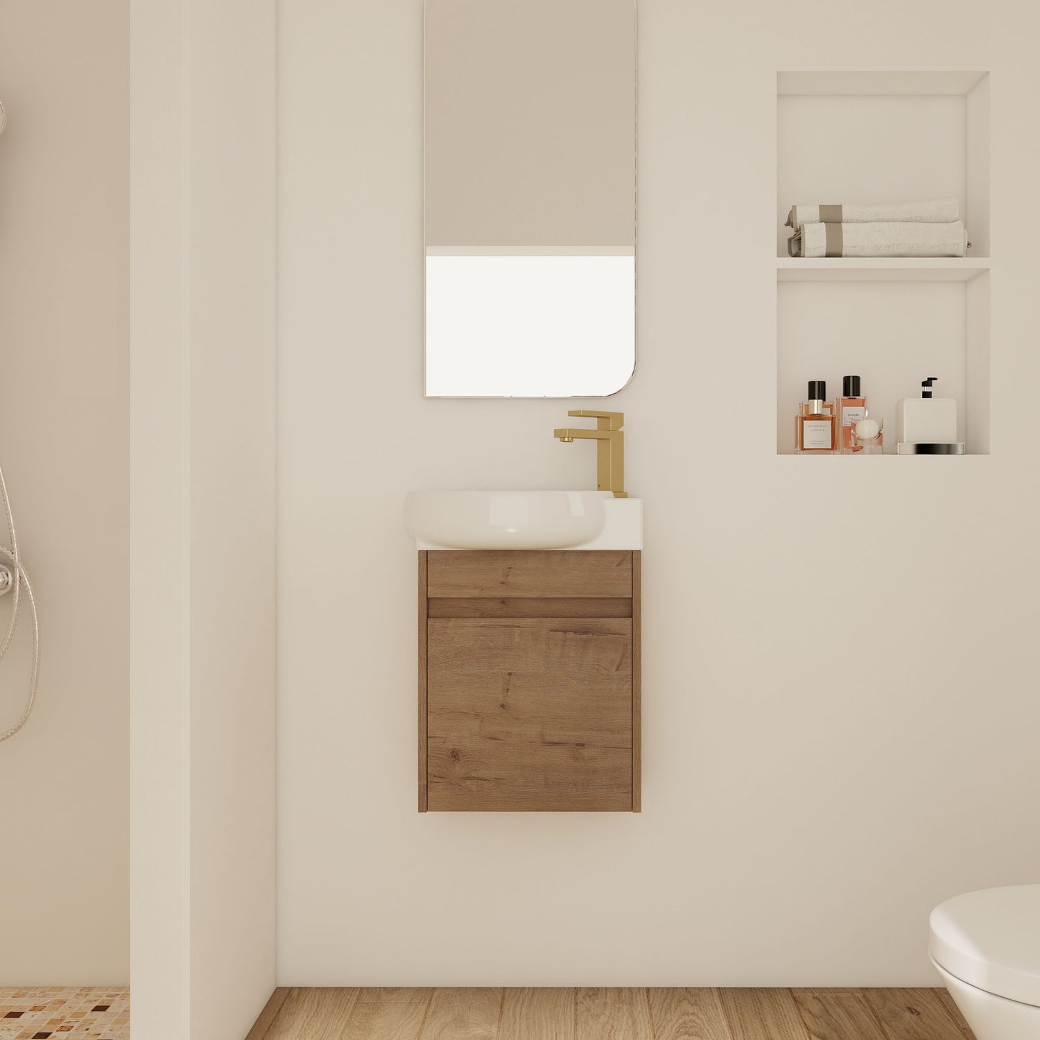 Modern Bathroom Vanity With Ceramic Basin, Wall Mounted Floating Sink Combo, Storage Cabinet