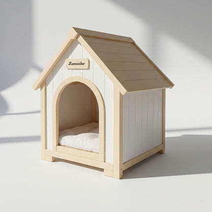 Indoor Dog House With Cushion Pet House For Small Dogs &amp; Cats - Creamy White / Light Yellow